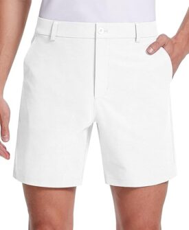 mens golf shorts 7 inch inseam flat front hybrid stretch dress casual work shorts