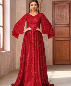 sequin v neck scoop dress, elegant and stylish long dress for women