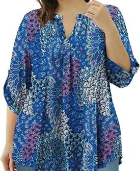 womens tops dressy casual 3/4 sleeve shirts tunic blouses plus