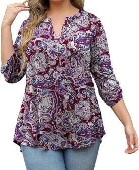 womens tops dressy casual 3/4 sleeve shirts tunic blouses plus women