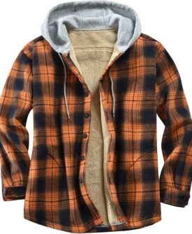 men's cotton plaid shirts jacket fleece lined flannel shirts sherpa button down jackets with hood