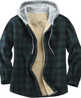 men's cotton plaid shirts jacket fleece lined flannel shirts