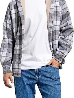 men's jacket fleece lined flannel shirts sherpa button down jackets