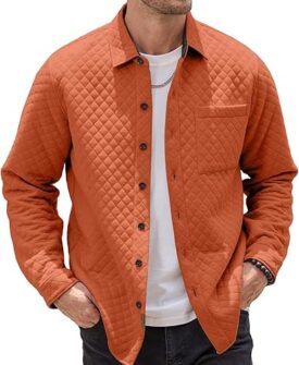 mens shacket long sleeve shirt jacket with pockets lightweight quilted overshirt