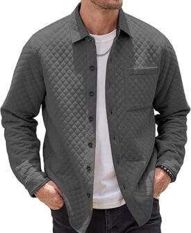 mens shacket long sleeve jacket with pockets lightweight quilted