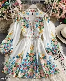 puff sleeve stylist floral printed dresses for women