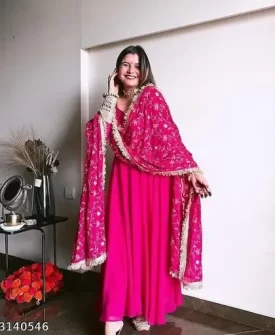 trendy womens ethnics embrodery work anarkali dress,dupatta,pant