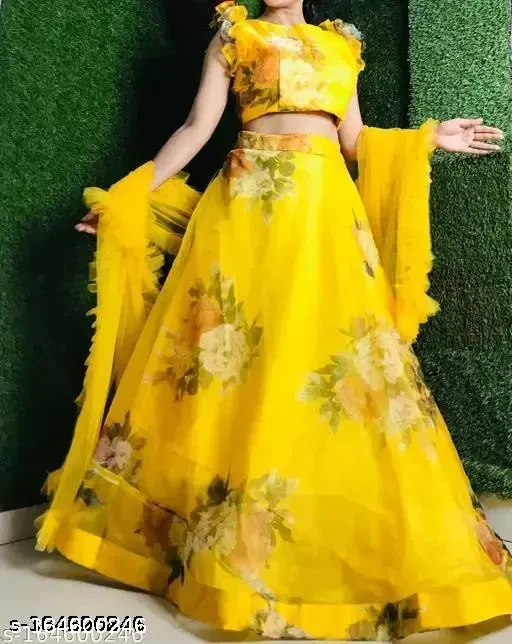 yellow color lehenga choli for womens and girls haldi lehenga for women
