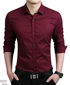 frekman stylish dotted print casual cotton maroon shirt
