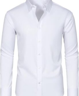 slim fit men shirt for men button down long sleeve shirt wrinkle free formal stain proof