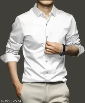 men regular fit solid spread collar casual shirt for partywear