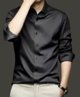 men regular fit solid spread collar casual shirt for partywear