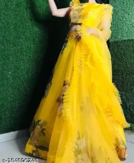 yellow color lehenga choli for womens and girls haldi lehenga for women