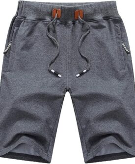 mens shorts casual drawstring zipper pockets elastic waist