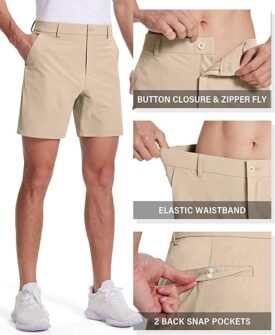mens golf shorts 7 inch inseam flat front hybrid stretch dress casual work shorts with 5 pockets lightweight quick dry