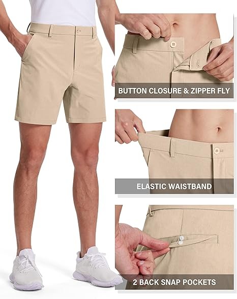 mens golf shorts 7 inch inseam flat front hybrid stretch dress casual work shorts with 5 pockets lightweight quick dry