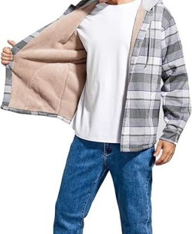 men's jacket fleece lined flannel shirts sherpa button down jackets