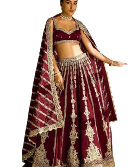 TRENDMALLS Women Art Silk Semi Stitched Embroidery With Golden Sequin Work Lehenga Choli With Dupatt