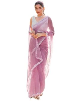 Women's Net Pearl Work Saree With Unstitched Blouse Piece