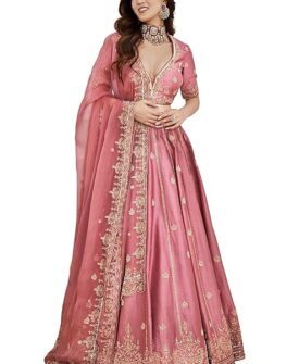 TRENDMALLS Women's Satin Embroidery Sequence Work Lehenga Choli Set with Dupatta For Women SemiS