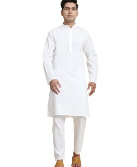 Anarva Men's Pure Cotton Solid Kurta Pajama Set Mandarin Collar Casual Yoga Dress