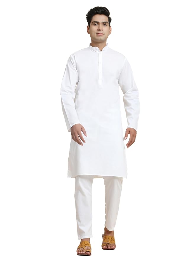Anarva Men's Pure Cotton Solid Kurta Pajama Set Mandarin Collar Casual Yoga Dress