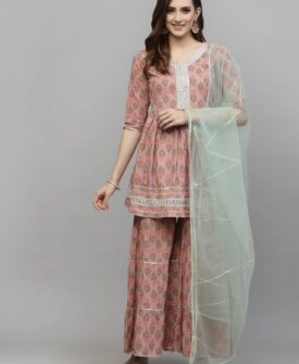 Women Ethnic Motifs Printed Gotta Patti Kurti with Sharara & With Dupatta