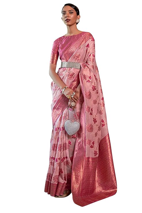 Womens Kanjivaram Banarasi Silk Saree Patola saree with Unstitched blouse piece - Image 2
