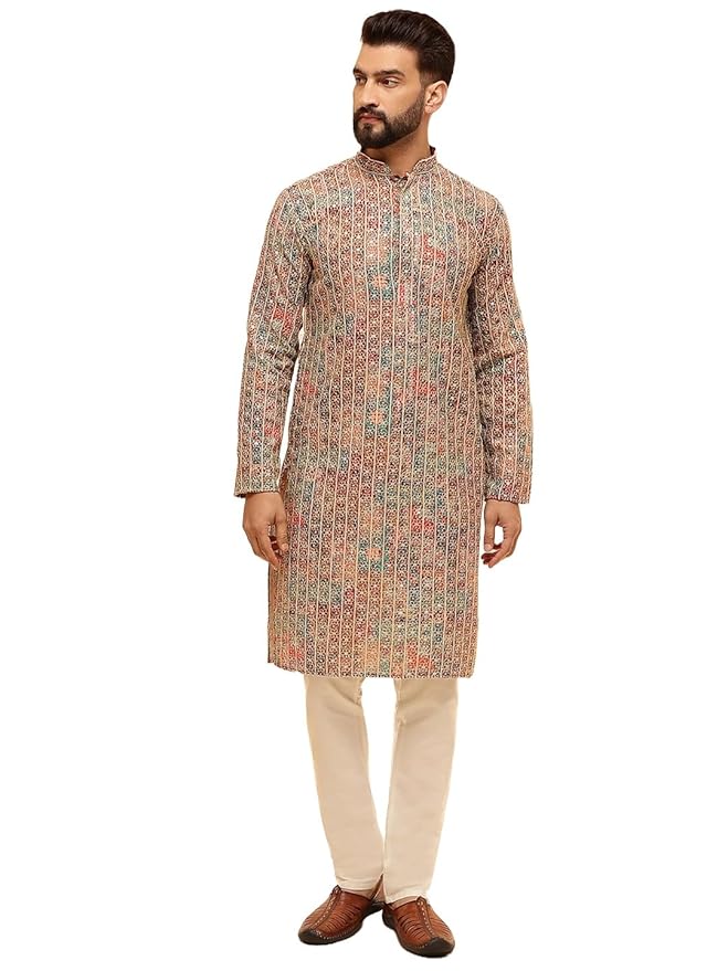 KRAFT INDIA Men Cotton Striped Kurta Pyjama Set