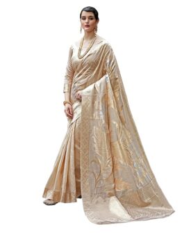 Women's Cotton Silk Botanical Woven Design Saree With Unstitched Blouse Piece