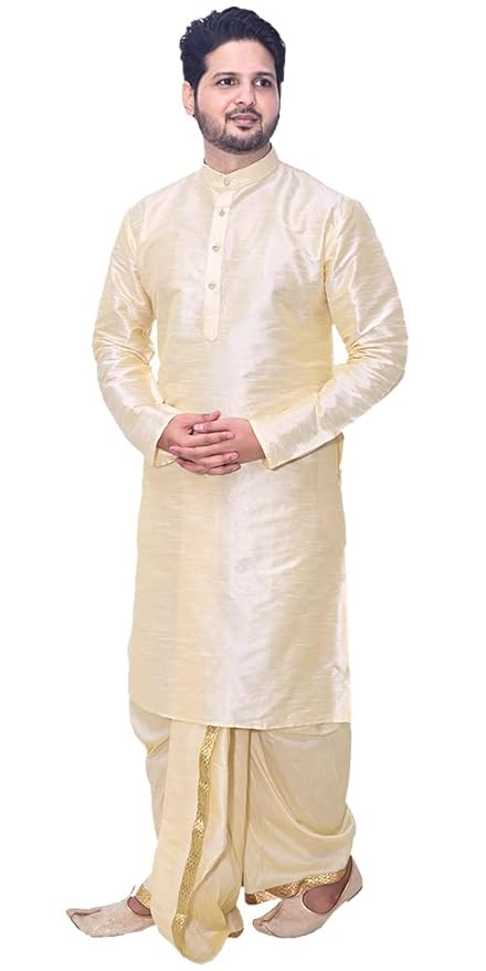 Om Shubh Mangalam Men's Dupion Silk Fancy Dhoti Kurta Set - Image 2