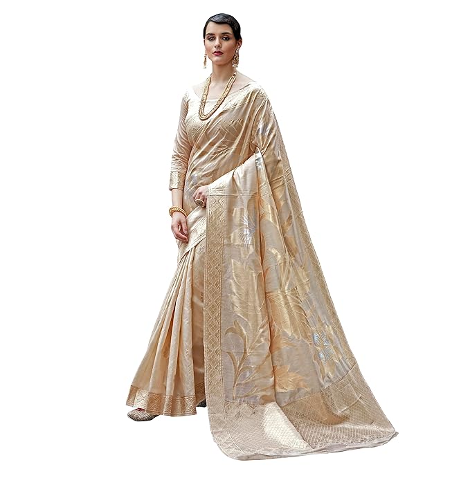 Women's Cotton Silk Botanical Woven Design Saree With Unstitched Blouse Piece - Image 2