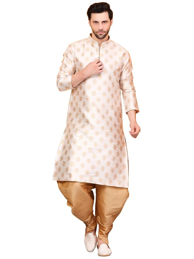Over Crowd Men Ethnic Gold Leaves 100% pure Jacquard Kurta & Aladdin salwar special for Lohri &a