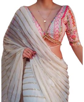 Georgette Saree for Women with Embroidered Blouse Piece | Soft Silk Saree for Women