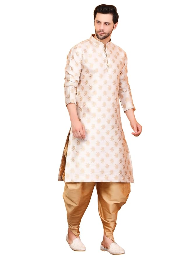 Over Crowd Men Ethnic Gold Leaves 100% pure Jacquard Kurta & Aladdin salwar special for Lohri &a - Image 2