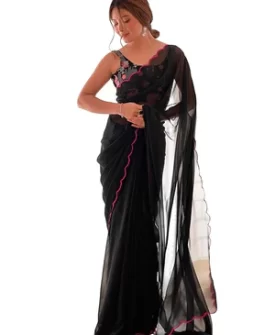 Women's Georgette Solid Saree With Unstitched