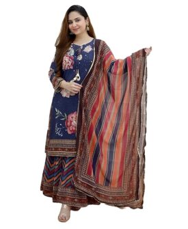 KLOSIA Women Croset Embroidered Printed Kurta and Sharara Set with Dupatta