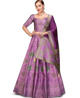 PURVAJA Women's Kanjiwaram Semi-Stitched Lehenga choli