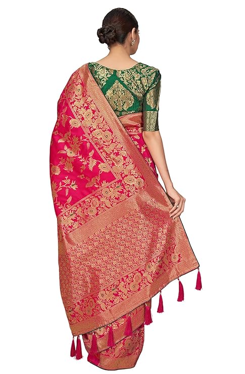 Monjolika Fashion Women's Banarasi Silk Blend Woven Zari With Tussles Saree and Jacquard Woven B - Image 2