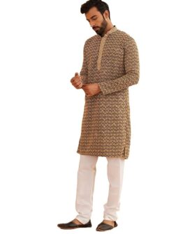 SOJANYA Men’s Festive Kurta Pyjama Set – Cotton Linen Kalamkari Print | Perfect Outfit for Diwali Ce