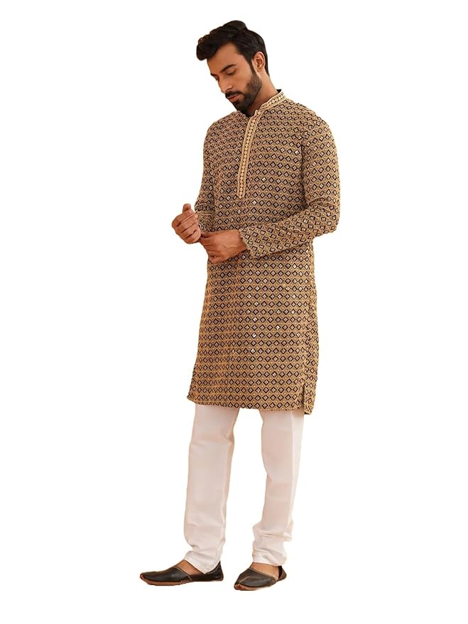 SOJANYA Men’s Festive Kurta Pyjama Set – Cotton Linen Kalamkari Print | Perfect Outfit for Diwali Ce