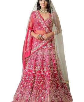 Women's Satin Embroidery Sequence Work Lehenga Choli Set with Dupatta For Women SemiStitch | Sty