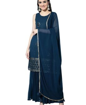 SHOPPING QUEEN Women's Georgette Embroidered Kurta and Sharara Set