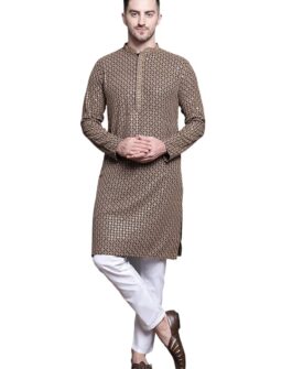 Jompers Mens Sequin Embroidered Pure Cotton Kurta with Pyjamas