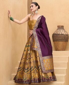 PURVAJA Women's Kanjiwaram Semi-Stitched Lehenga choli