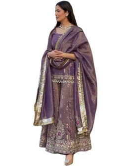 Purple Net Embroidered Sharara Suit with Dupatta | Ethic | dress | wedding | party | comfortable | h