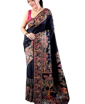 Women's Kanjivaram Pure Soft Silk Saree With Blouse Piece (Black)