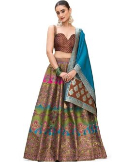 PURVAJA Women's Kanjiwaram Semi-Stitched Lehenga choli