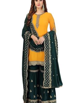 TRENDMALLS Women's Georgette Embroidery Salwar Suit Set Kurta Sharara with Dupatta