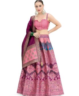 PURVAJA Women's Kanjiwaram Semi-Stitched Lehenga choli
